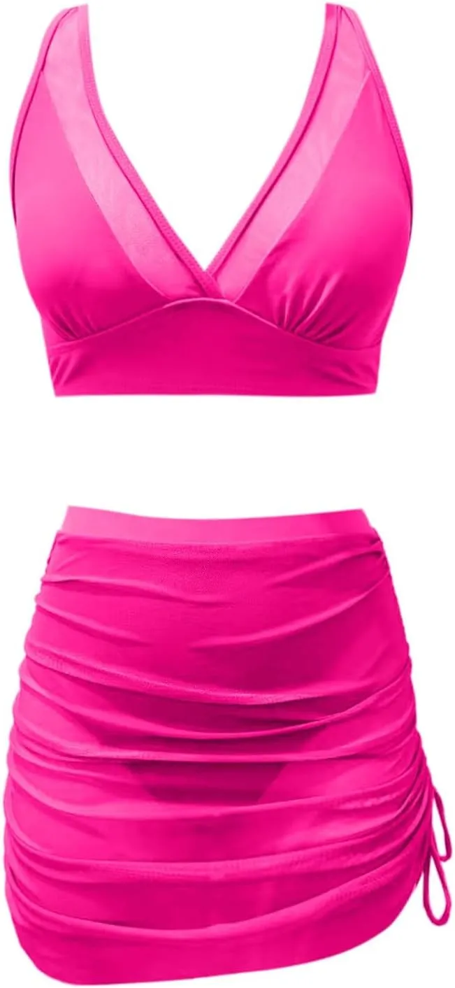 Womens Swim Skirt High Waisted Bikini Sets Swimsuits Mesh Sarong Wraps Bathing Suits Swim Dress Bathing Suits for