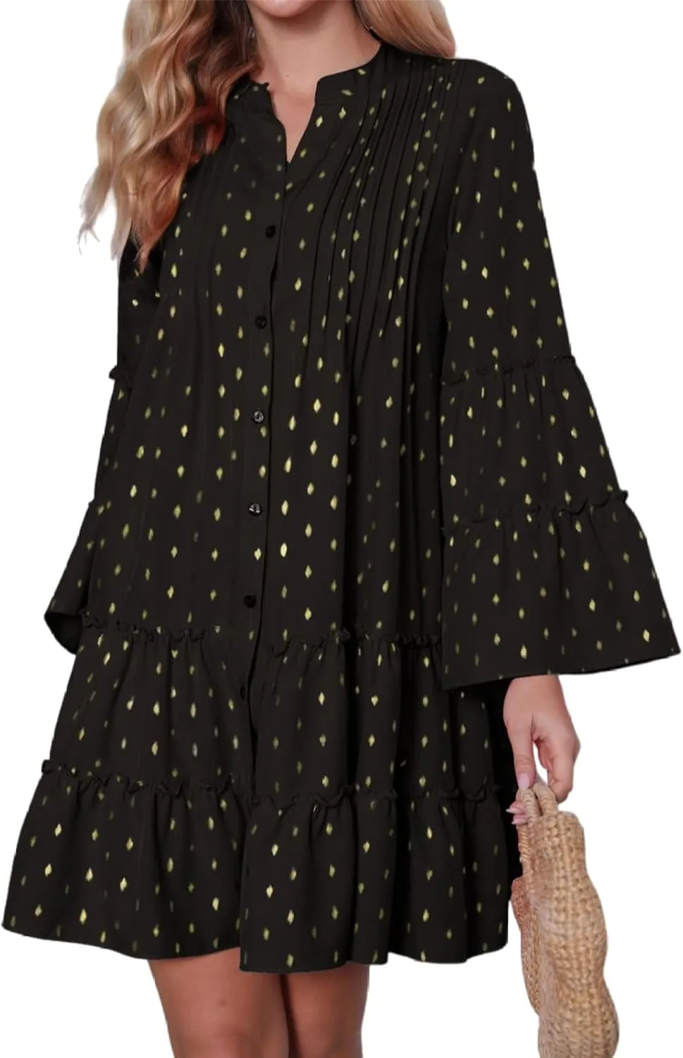Women's V Neck Long Sleeve Wedding Guest Dress Smocked Waist Tiered Ruffle Hem Mini Dress Spring Floral Short Dress