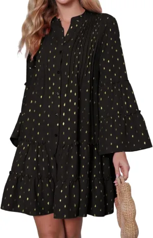 Women's V Neck Long Sleeve Wedding Guest Dress Smocked Waist Tiered Ruffle Hem Mini Dress Spring Floral Short Dress
