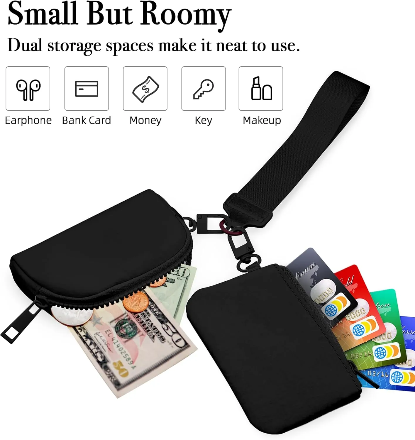 Wristlet Wallets for Women Ladies Teen Girls Female Credit Card Holder Wallets Cute Aesthetic Unique Modern Cardholder Purse Keychain Zipper