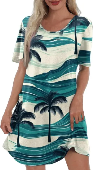 Yesunpxs Summer Dresses for Women 2025 Trendy Print Short Sleeve Sundress Beach Vacation Round Neck Dress Casual Dresses