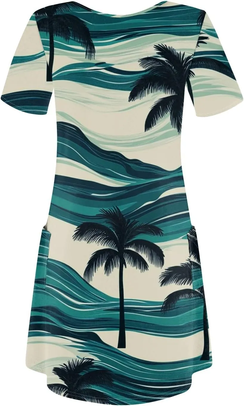 Yesunpxs Summer Dresses for Women 2025 Trendy Print Short Sleeve Sundress Beach Vacation Round Neck Dress Casual Dresses