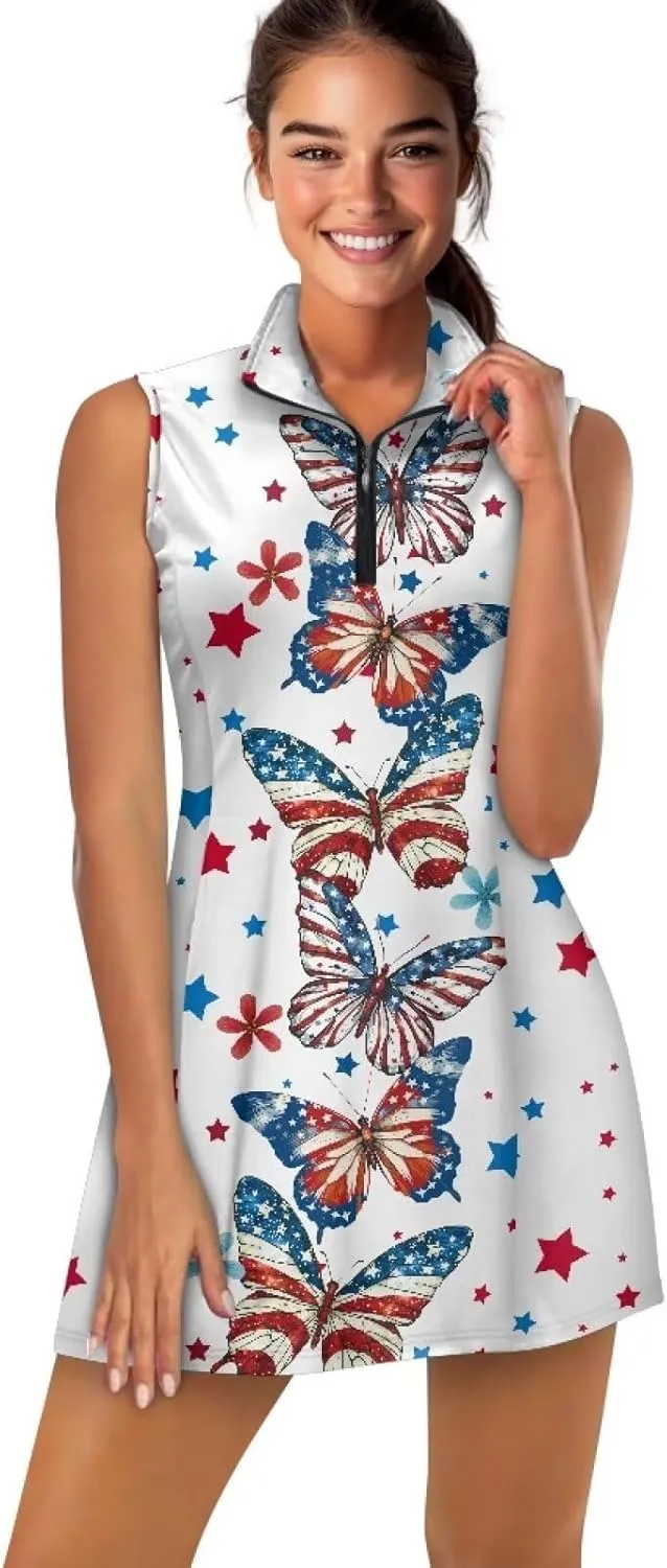 YEXIATODO Womens Tennis Golf Dress with Shorts Sleeveless Collar Neck Active Exercise Workout Sports Exercise Dresses