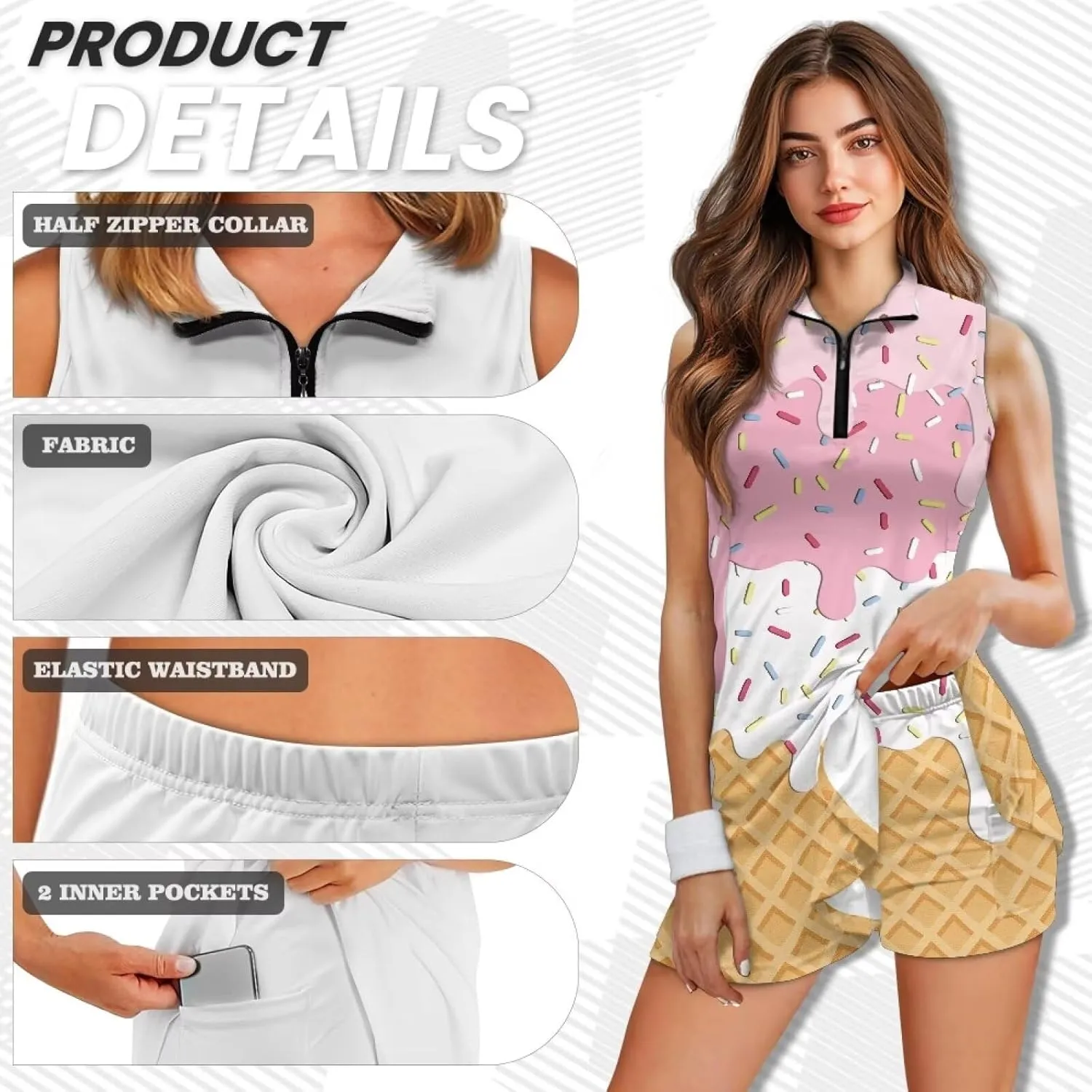 YEXIATODO Womens Tennis Golf Dress with Shorts Sleeveless Collar Neck Active Exercise Workout Sports Exercise Dresses