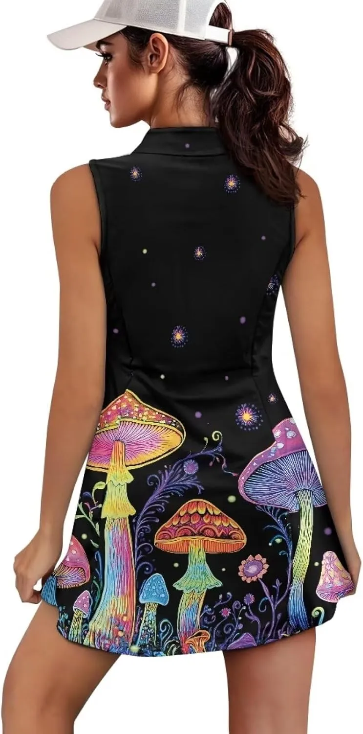 YEXIATODO Womens Tennis Golf Dress with Shorts Sleeveless Collar Neck Active Exercise Workout Sports Exercise Dresses