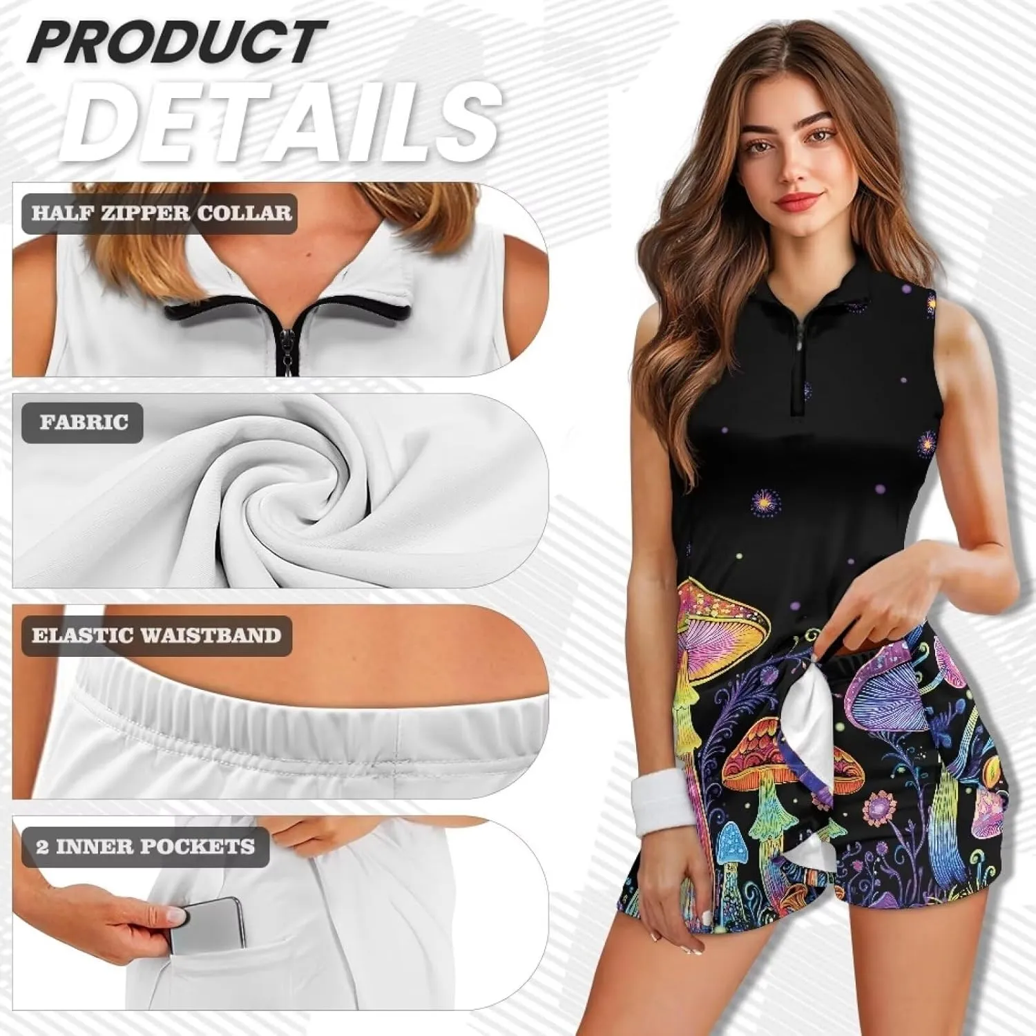 YEXIATODO Womens Tennis Golf Dress with Shorts Sleeveless Collar Neck Active Exercise Workout Sports Exercise Dresses