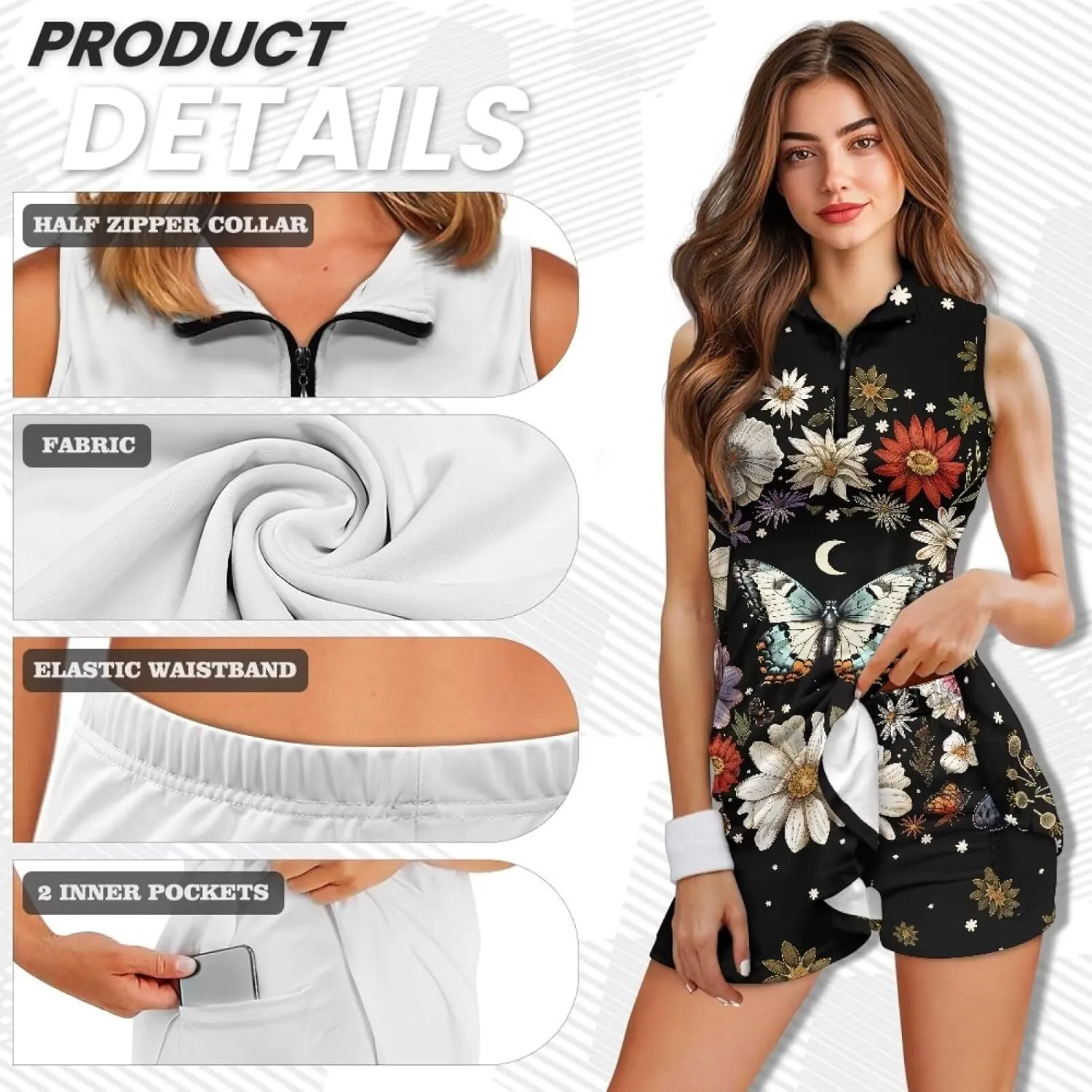 YEXIATODO Womens Tennis Golf Dress with Shorts Sleeveless Collar Neck Active Exercise Workout Sports Exercise Dresses