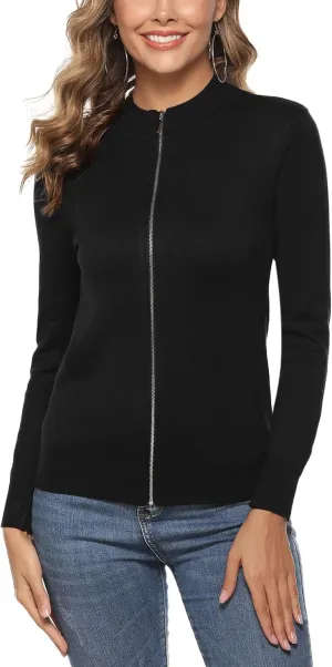 Youngull Zip Front Jacket for Women Casual Lightweight Cardigan Zip Up Sweater Tops Long Sleeve Knitted Sweatshirts