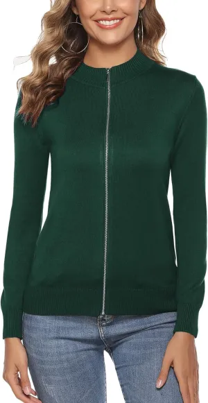 Youngull Zip Front Jacket for Women Casual Lightweight Cardigan Zip Up Sweater Tops Long Sleeve Knitted Sweatshirts