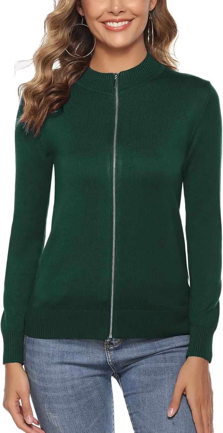 Youngull Zip Front Jacket for Women Casual Lightweight Cardigan Zip Up Sweater Tops Long Sleeve Knitted Sweatshirts