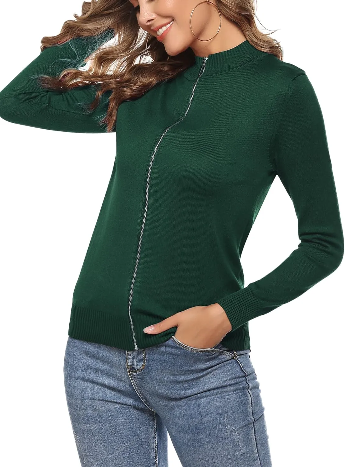 Youngull Zip Front Jacket for Women Casual Lightweight Cardigan Zip Up Sweater Tops Long Sleeve Knitted Sweatshirts
