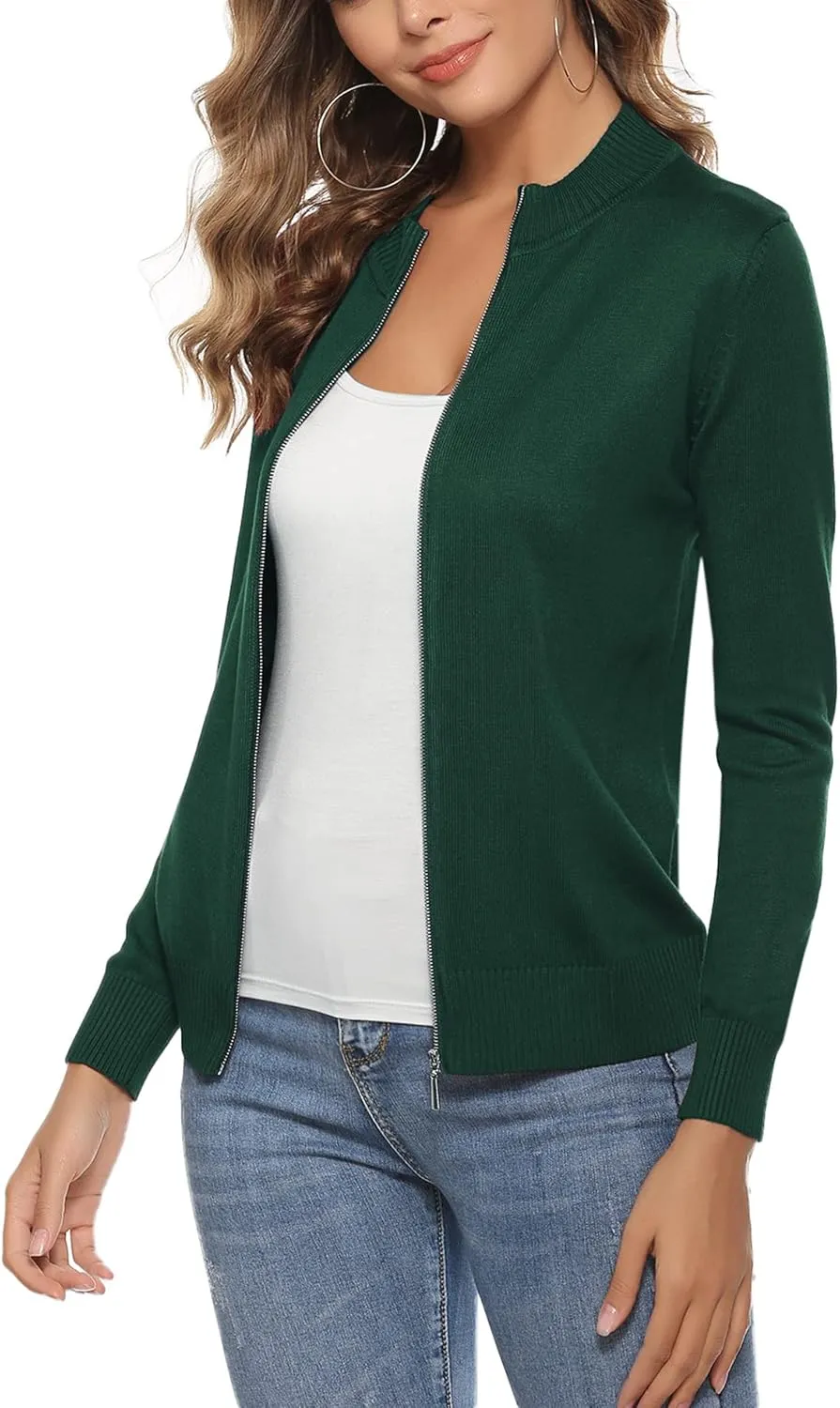 Youngull Zip Front Jacket for Women Casual Lightweight Cardigan Zip Up Sweater Tops Long Sleeve Knitted Sweatshirts