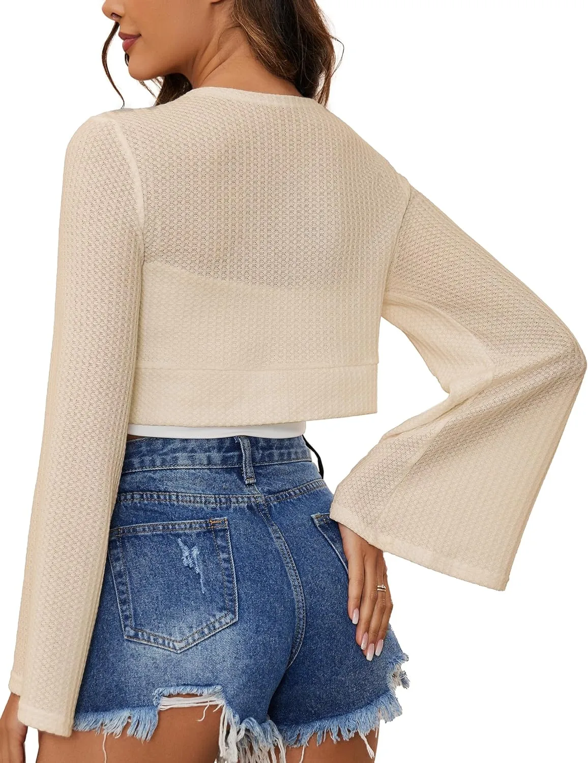 YYA Women's Lightweight Ribbed Cardigan Tie-Front Beach Cover Up with Long Sleeves for Summer Outfits S-XL