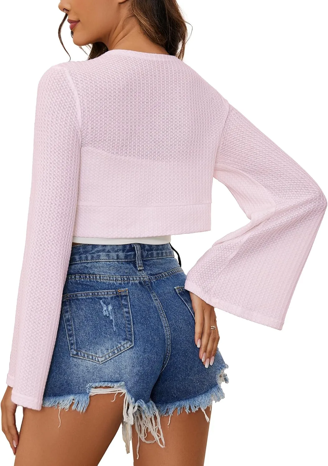 YYA Women's Lightweight Ribbed Cardigan Tie-Front Beach Cover Up with Long Sleeves for Summer Outfits S-XL