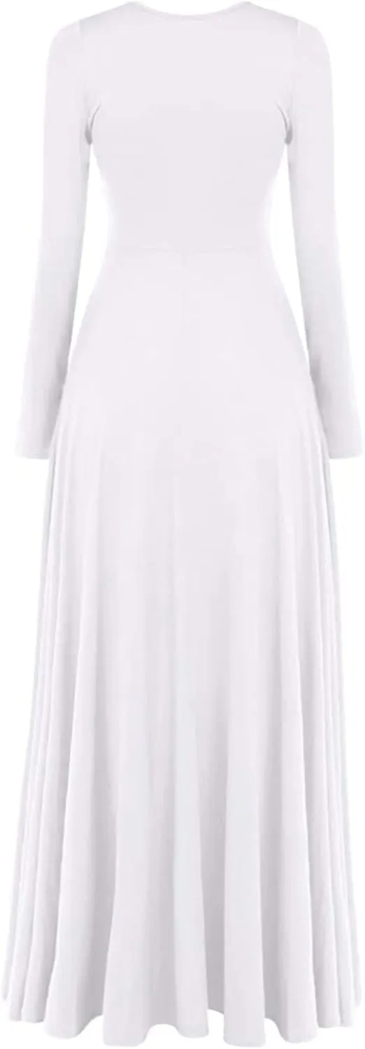 Z&X Praise Dance Modern Worship Liturgical Long Dresses for Women Metallic Color Block Church Robe Lyrical Dancewear