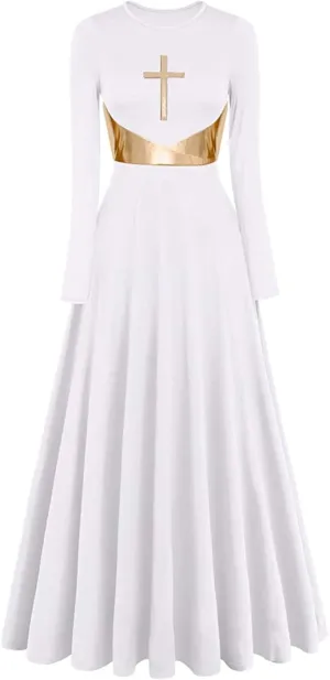 Z&X Praise Dance Modern Worship Liturgical Long Dresses for Women Metallic Color Block Church Robe Lyrical Dancewear