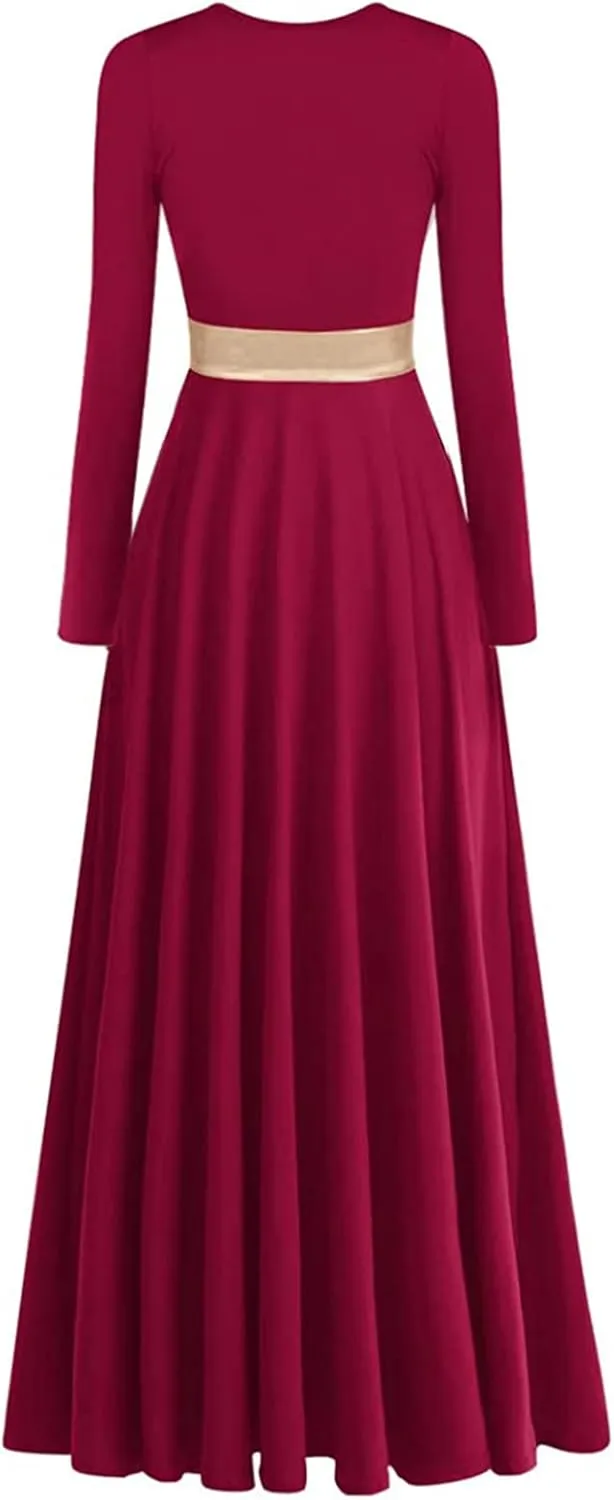 Z&X Praise Dance Modern Worship Liturgical Long Dresses for Women Metallic Color Block Church Robe Lyrical Dancewear