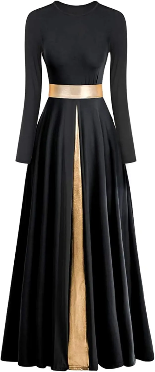 Z&X Praise Dance Modern Worship Liturgical Long Dresses for Women Metallic Color Block Church Robe Lyrical Dancewear