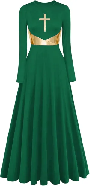 Z&X Praise Dance Modern Worship Liturgical Long Dresses for Women Metallic Color Block Church Robe Lyrical Dancewear