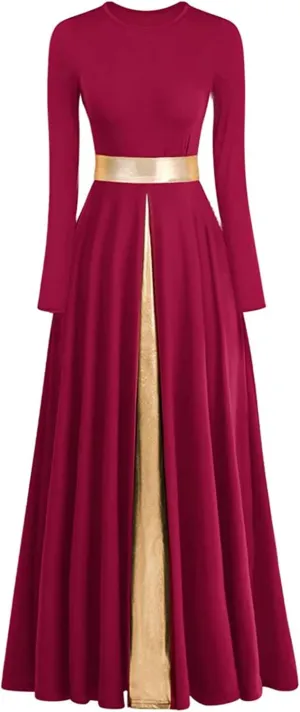 Z&X Praise Dance Modern Worship Liturgical Long Dresses for Women Metallic Color Block Church Robe Lyrical Dancewear