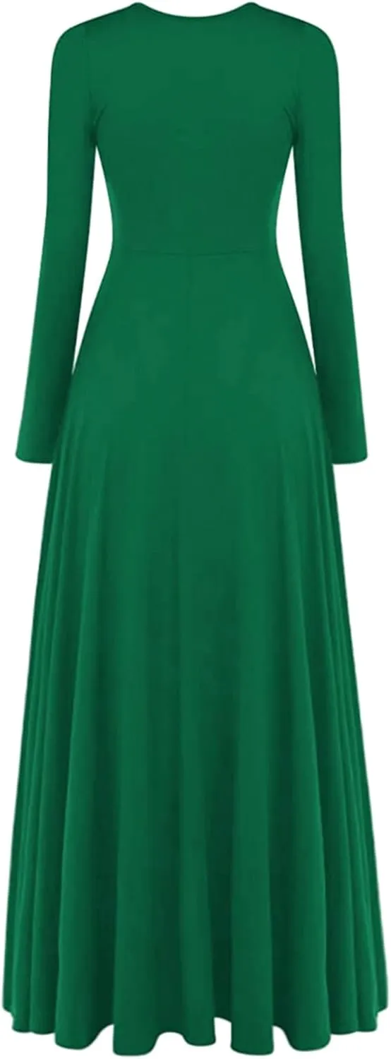 Z&X Praise Dance Modern Worship Liturgical Long Dresses for Women Metallic Color Block Church Robe Lyrical Dancewear