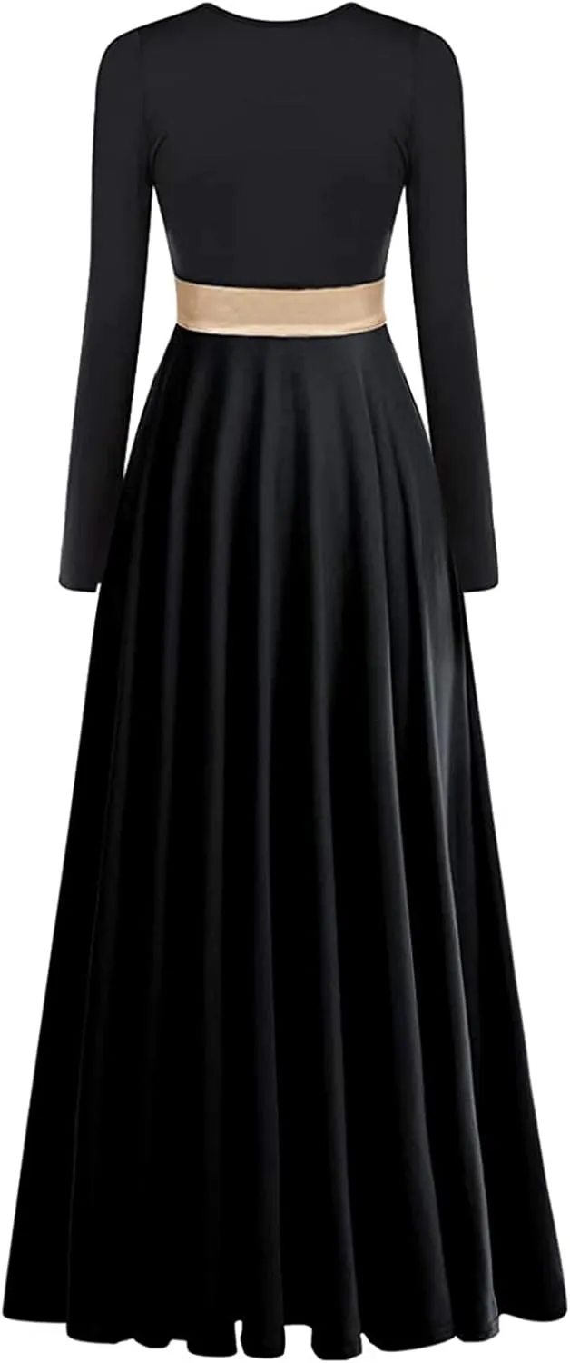 Z&X Praise Dance Modern Worship Liturgical Long Dresses for Women Metallic Color Block Church Robe Lyrical Dancewear