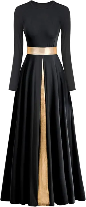 Z&X Praise Dance Modern Worship Liturgical Long Dresses for Women Metallic Color Block Church Robe Lyrical Dancewear