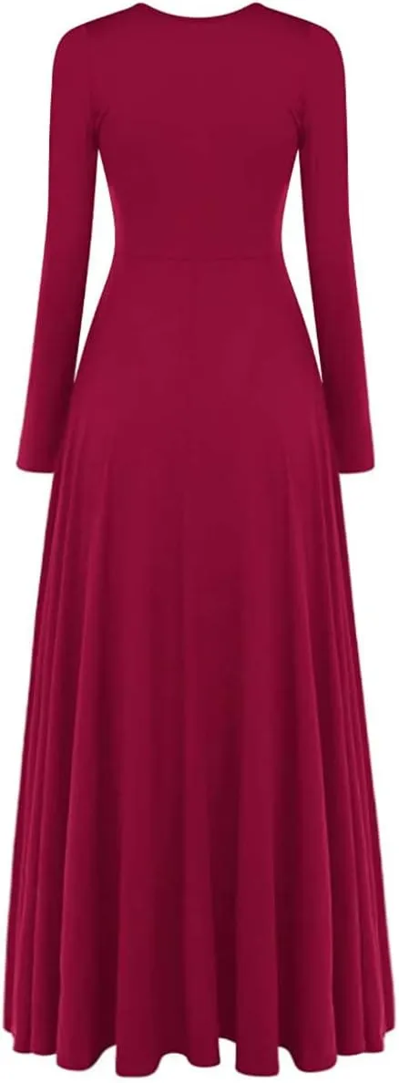 Z&X Praise Dance Modern Worship Liturgical Long Dresses for Women Metallic Color Block Church Robe Lyrical Dancewear