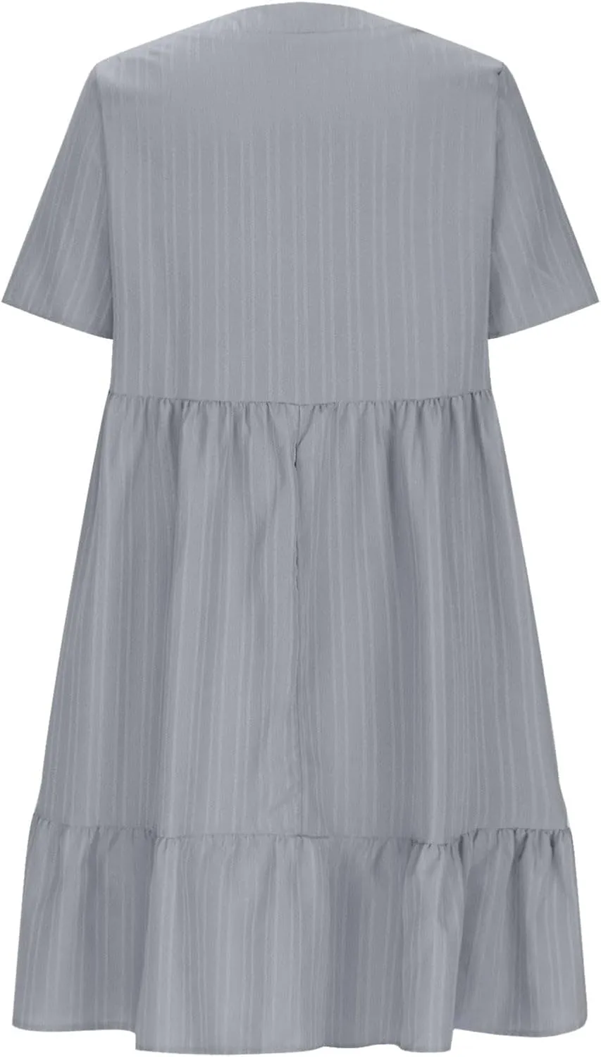 ZYXTIM Summer Dresses for Women 2025 V Neck Short Sleeve Casual Loose Flowy Swing Dress Plus Size Plain Boho Beach Sundress